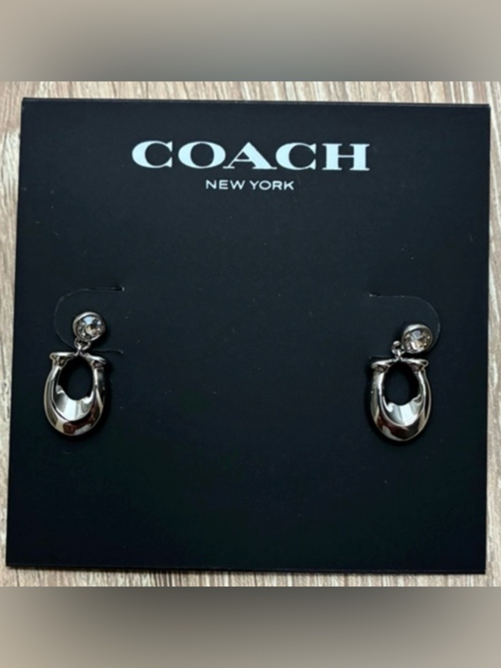Coach Silver “C” Logo Crystal Earrings - Picture 5 of 5